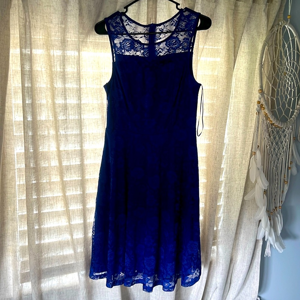 blue dress with flowers lace